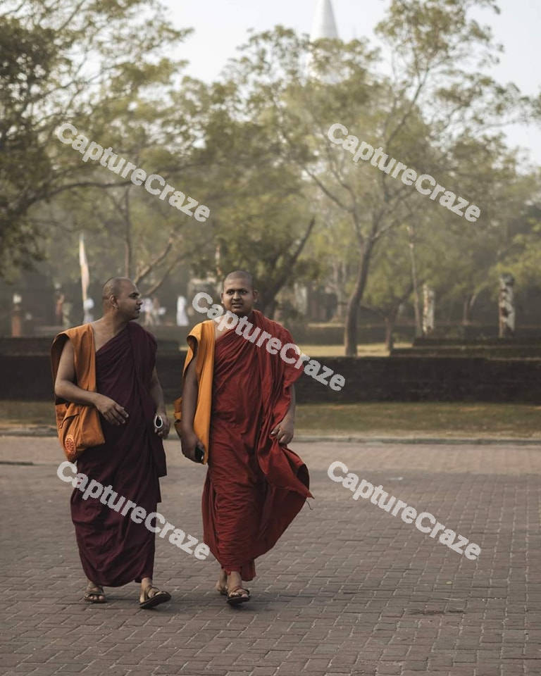 Two Buddhist monks walking